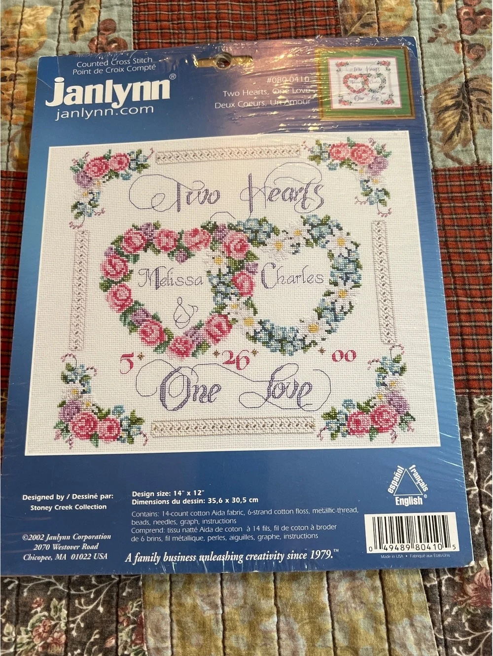 Janlynn Counted Cross Stitch Kit Two Hearts One Love 14